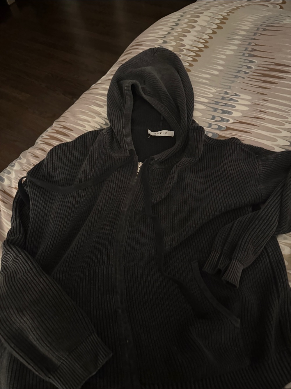 Kokun Waffle texture Zip Hoodie Sweater
